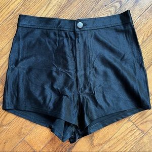 High waisted black shiny shorts